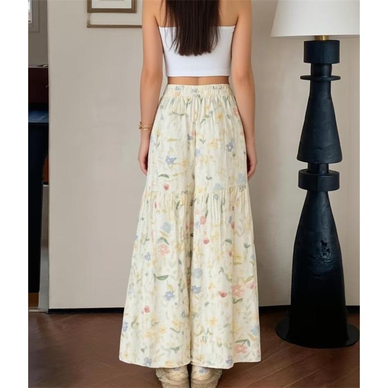 Pantalon Floral d'Été pour Femme, Taille Haute, Ample, Fin, Jambe Large, Élégant, Amincissant, Pantalon Droit Polyvalent