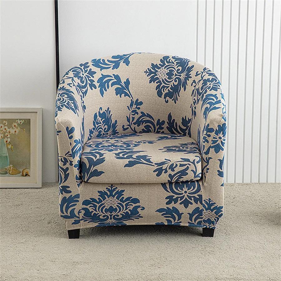 Spandex Tub Chair Cover Flower Print Club Armchair Slipcover Elastic Washable Seat Case Protector for Living Room Home Decor