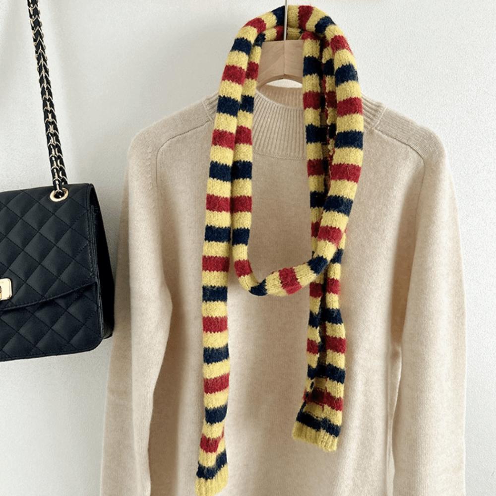 Thickened Striped Scarf Narrow Winter Shawl Fashion Cashmere Knitted Scarf  Daily