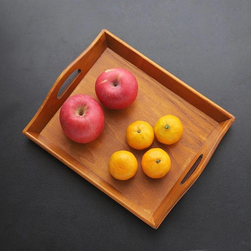 Vintage Wooden Tray Food Fruit Plate Vintage Color Dining Room Kitchen Handle Decoration Solid Wood Tray