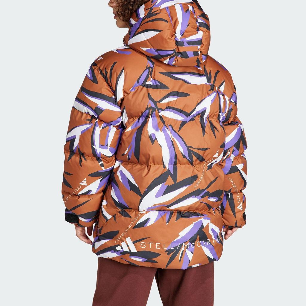 Adidas Mid-Length Sports Hooded Cotton Jacket Women Jackets Dark-Brown White IN2822