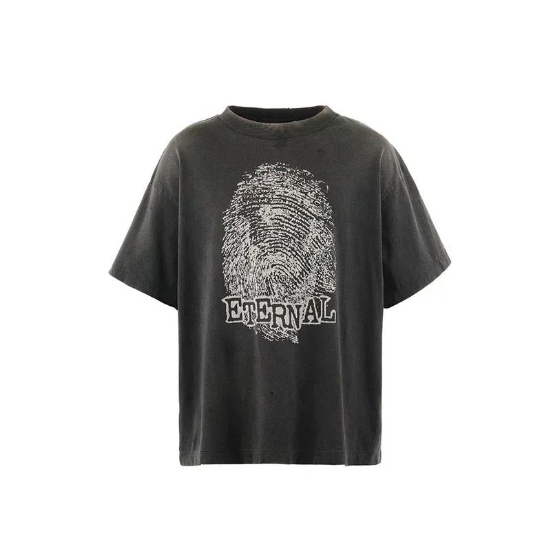 2025 Summer High Quality Cotton Classic Logo Graphics Print Saint Tshirt Unisex Unisex Vintage Washed Black T Shirt Loose Tee