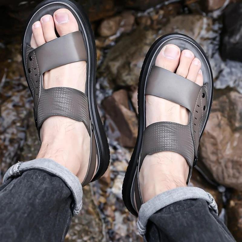 Genuine Leather Man Sandals Soft New Summer Low Price Sale Casual Stylish Barefoot Comfortable Luxury 2025 Shoes for Men