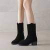 Krazing Pot Cow Suede Nubuck Winter Round Toe Modern Boots Med Heels Slip on Knitwear Women Mid-calf Boots