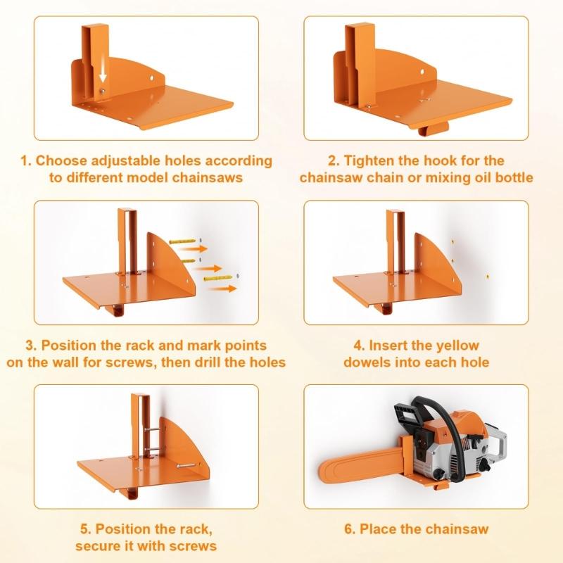 Wall Mounted Saw Support AntiScratch Design Durable Metal Bracket For MS250,MS251 MS170,MS171 Saw Chains Oil Containers