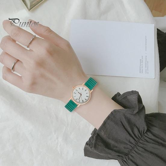 Women Daily Watch Quartz Round Dial Elastic Band Simple Style Alloy Time-checking High Accuracy Student Wristwatch Dating Timepiece Casual Formal