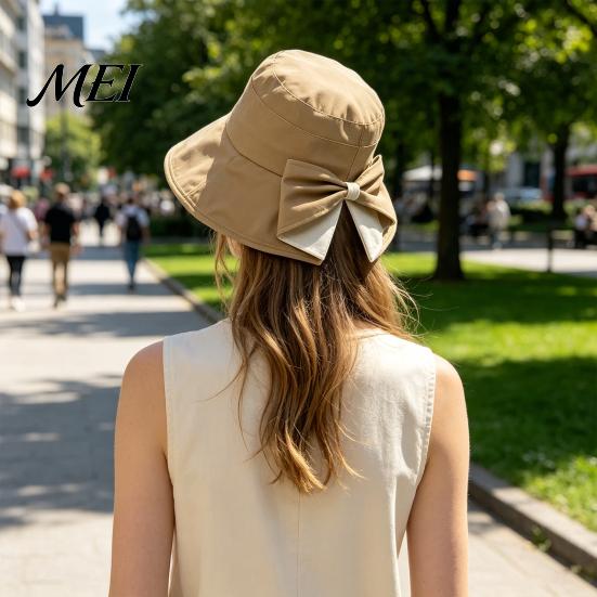 Breathable Sun Hat Women Summer Hat, Back Bowknot Fisherman Wide Brim UV Protection Casual Bucket for Outdoor Travel Hiking Fishing Beach Use