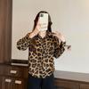 Damen Retro Leopardenmuster Langarm Revershemd