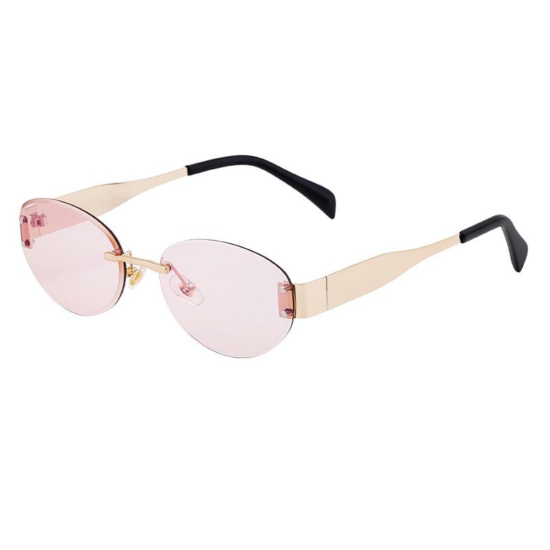 Oval Rimless Sunglasses Women'S High-End Trend Diamond Trimmed Sunglasses Sunshade Large-Frame Glasses