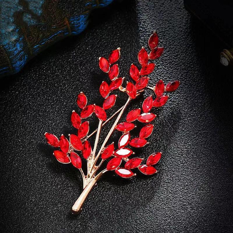 Elegant Crystal Brooch Pins for Women Wheat Ear Flower Shiny Rhinestone Corsage Fashion Wedding Party Jewelry Best Gift красный
