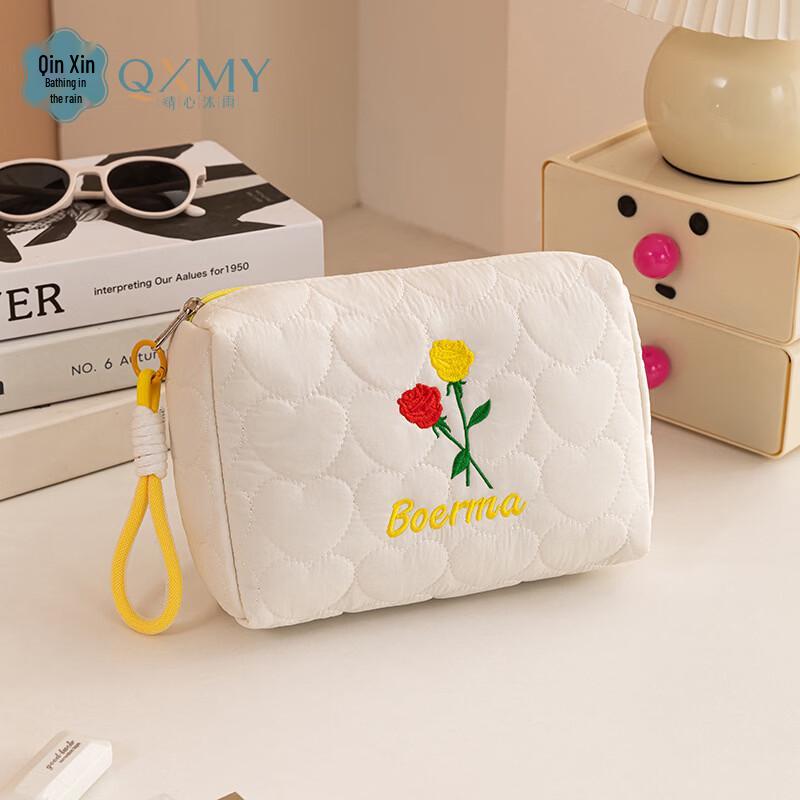 Ins Style Embroidered Rose Travel Cosmetic Bag