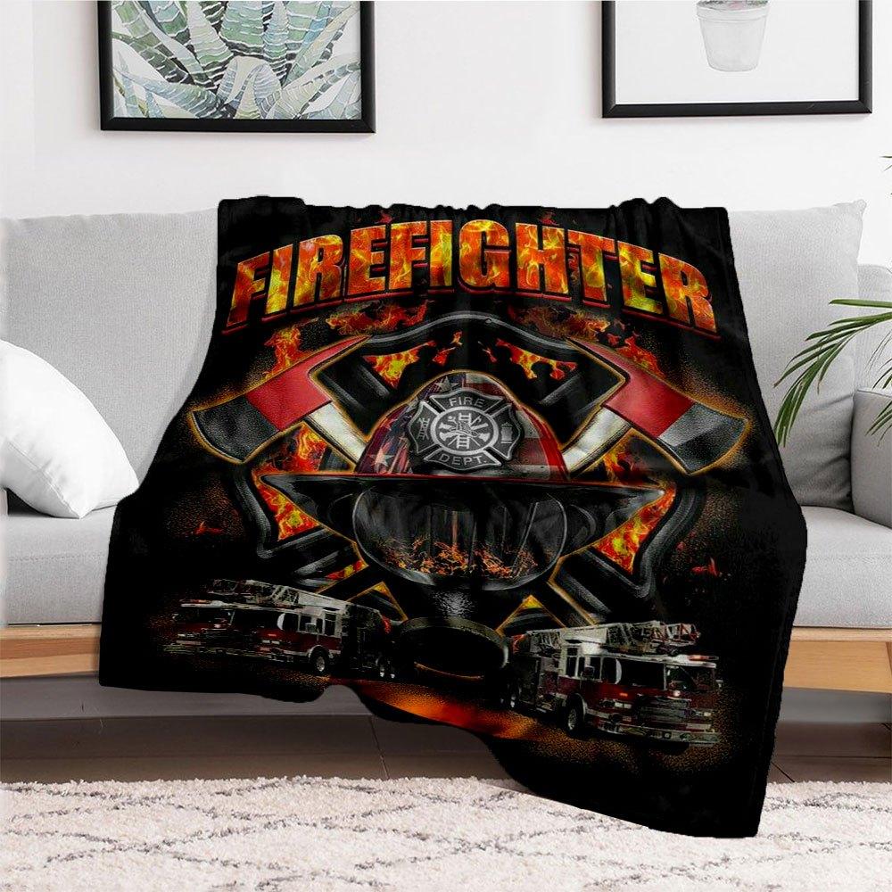 Firefighter Helmet T-Shirt - Fire Department GearBlanket Flannel Throw Blanket for Sofa, Bed, Travel, Camping, Office, Couch, Chair, And Bed