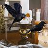 False Crow Artificial Feathered Realistic Handmade Standing/Flying Foam Home Garden Decoration Simulation Bird Mini Halloween Ornament Tree