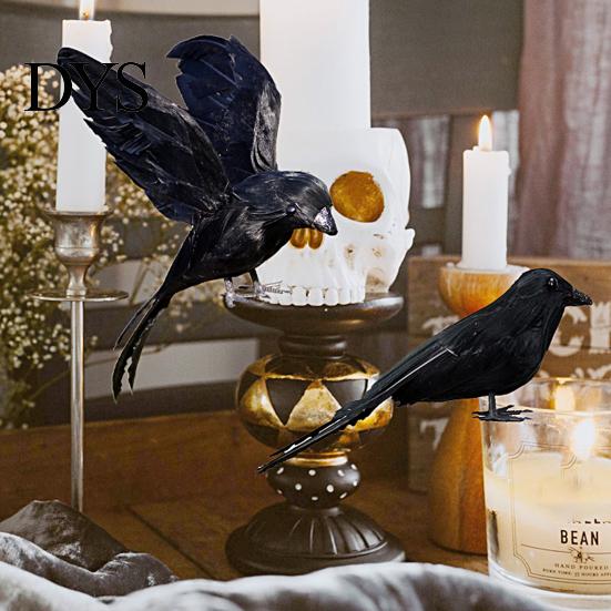 False Crow Artificial Feathered Realistic Handmade Standing/Flying Foam Home Garden Decoration Simulation Bird Mini Halloween Ornament Tree