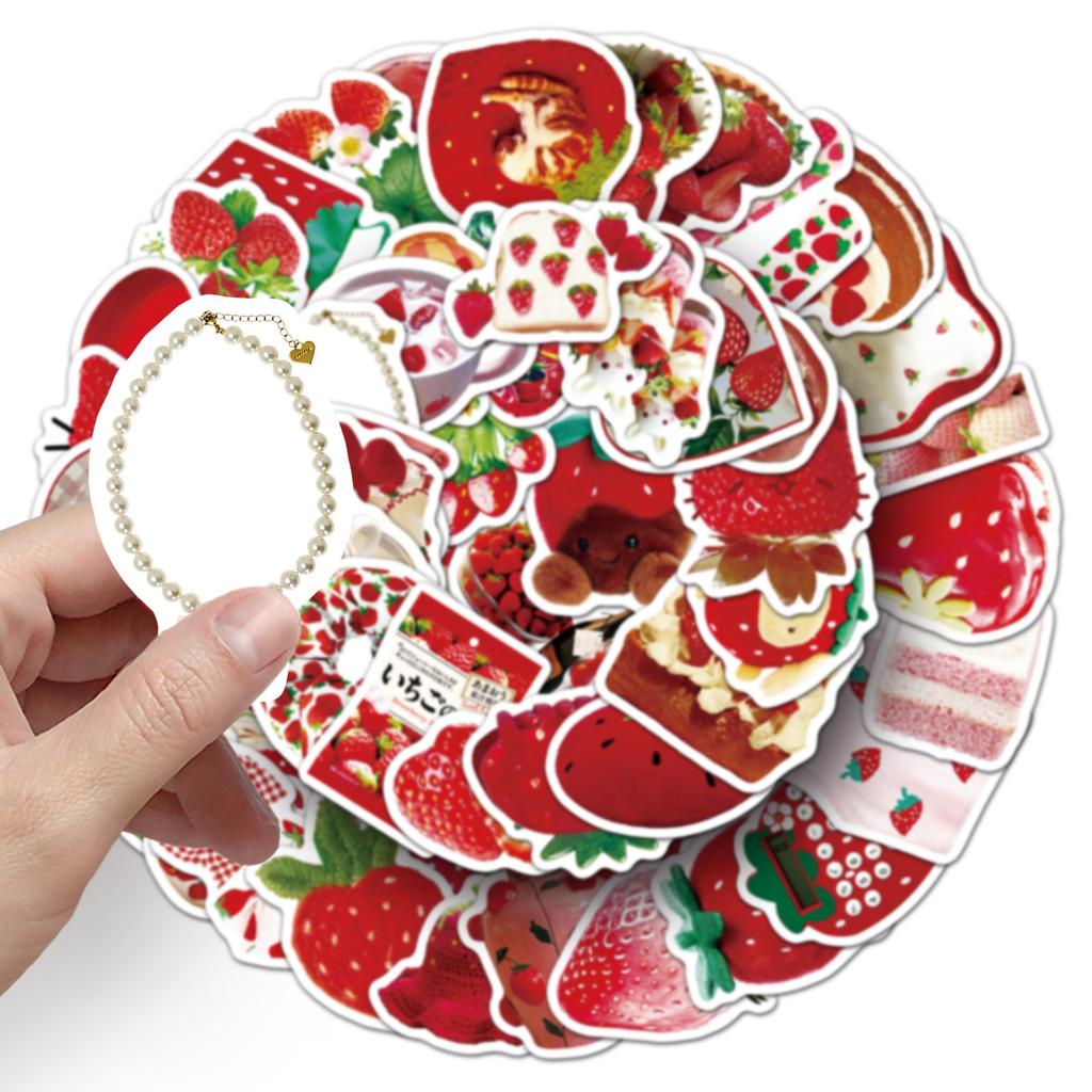 50 Strawberry Ins Style Graffiti Stickers Small Fresh Girl Heart Handbook Decoration Mobile Phone Tablet Computer DIY Stickers V