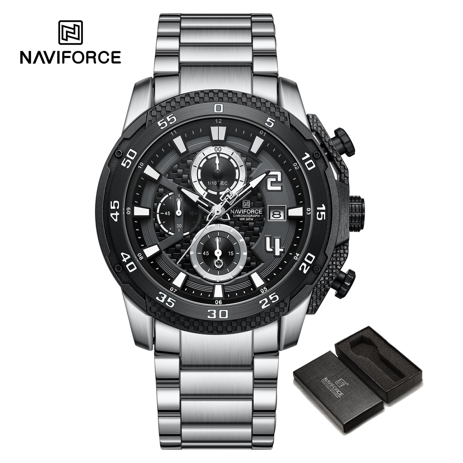 NAVIFORCE Мужские модные повседневные водонепроницаемые часы-хронограф из нержавеющей — фото 14
