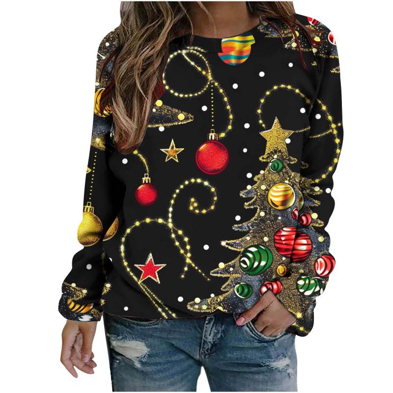 3D Print Christmas Pattern Sweatshirt Women's Long Sleeve Round Neck Hoodie Fashion Casual Santa Claus Pullover Women's Tops