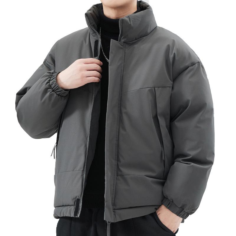 Vielseitige Herren Winter Stehkragen Baumwolljacke – Locker, Trendy, Einfarbig, Verdickt für Wärme