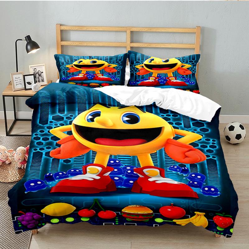 3PCS Game PAC Bedding Set Printed Duvet Cover Closure Includes 1 Duvet Cover & 2 Pillowcases for All Seasons Bedroom Decor
