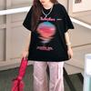 2023 Summer New Pure Cotton Tide Brand American Niche Sunset Printing Y2k Loose T-shirt Women's Sweet and Cool Babes Short Sleeves