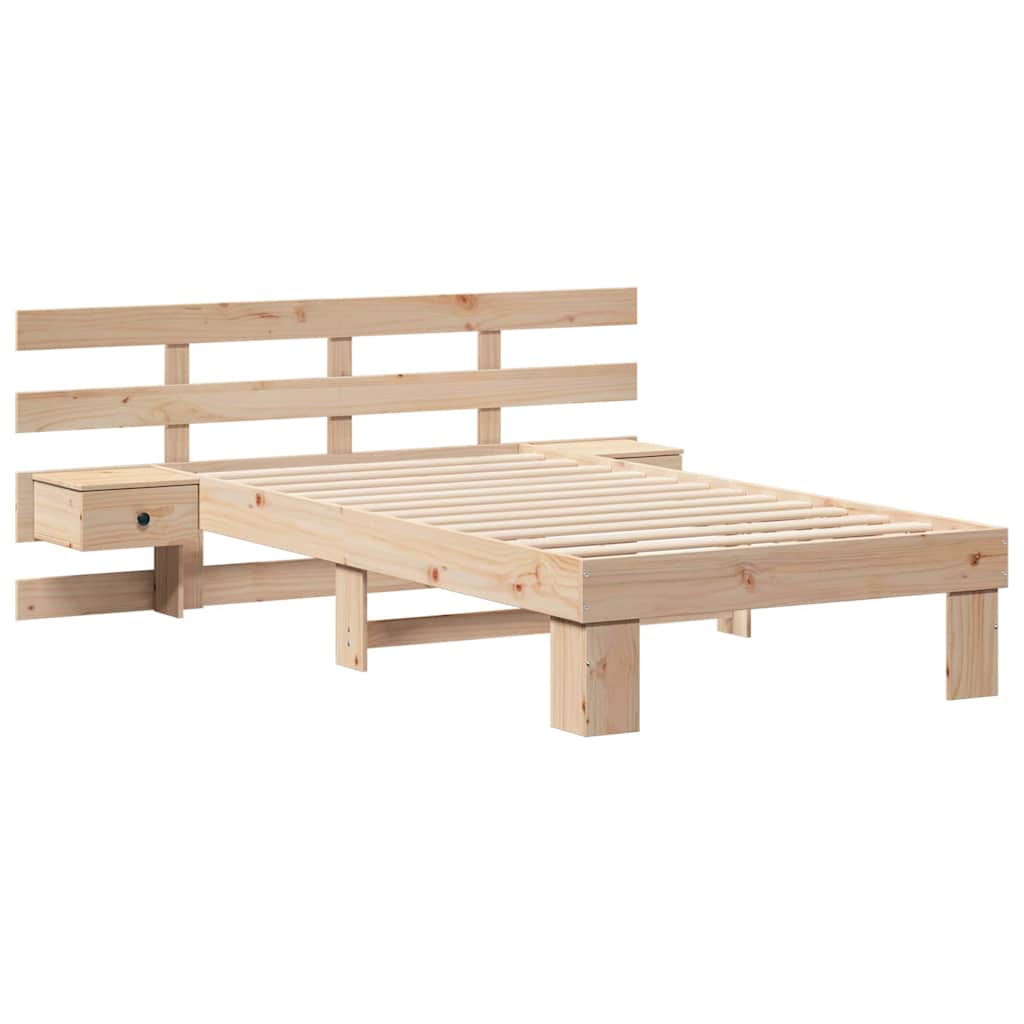 Brown Bed Frame with Headboard 75 X 190 Cm Solid Pine Wood