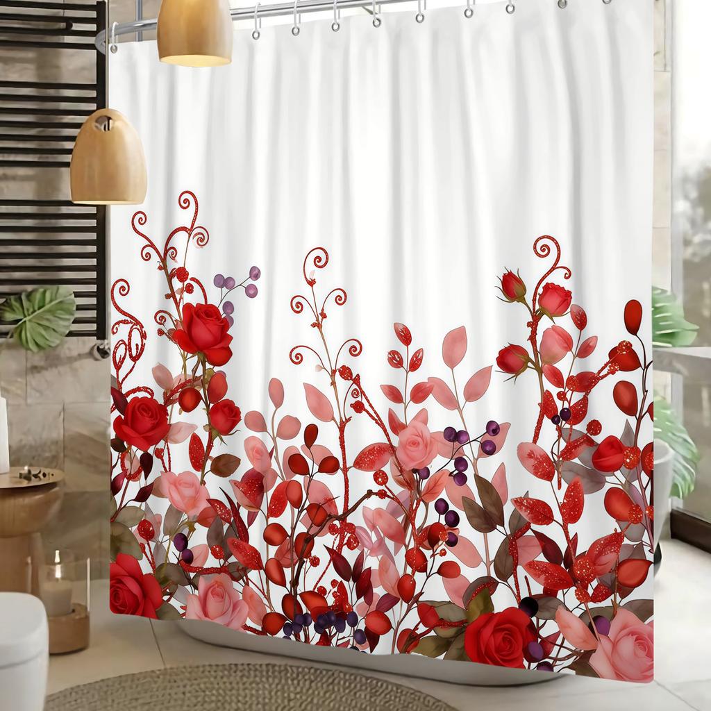 Tenda Doccia Minimalista Impermeabile Tenda da Bagno Per Decorazioni Bagno Design Floreale Foglia Acquerello Poliestere Con Ganci