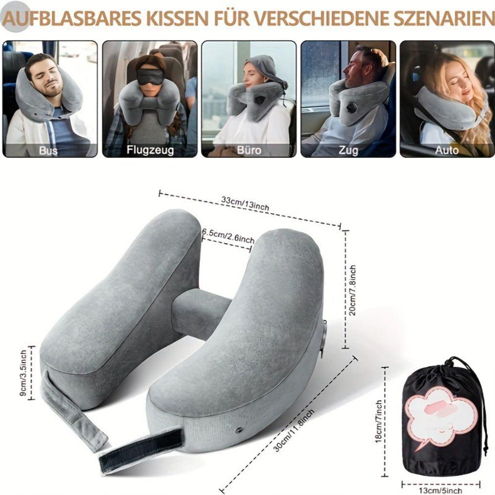 Massage Feature Inflatable Neck Pillow Soft Velour Cover Neck Support Pillow  Outdoor Travel