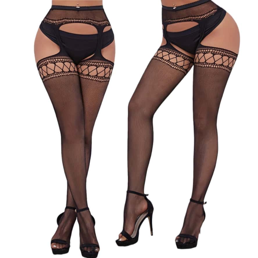 Freeauce 5Xxxl Plus Size Woman'S Stockings Fishnet Tights Sexy Large Mesh Hollow Out Pantyhose Garter Belt Night Club Party Wear