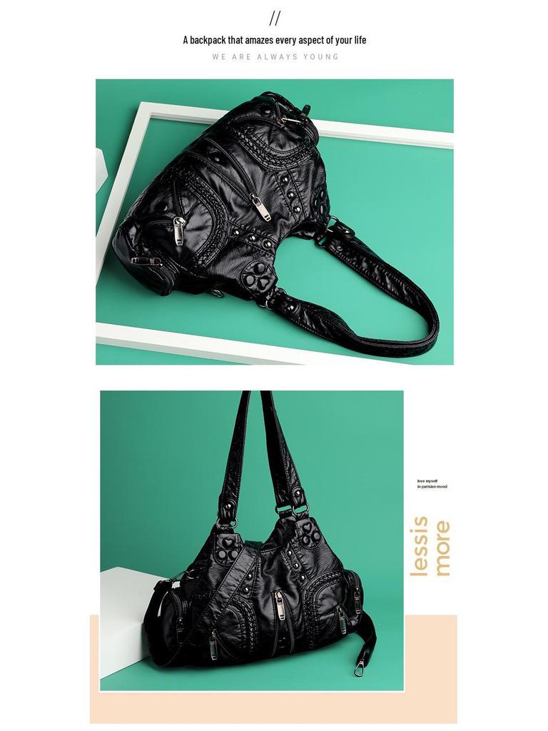 Large Capacity Soft Leather Single-Shoulder Crossbody Bag for Middle-Aged Women - Multi-Layer Casual Handbag