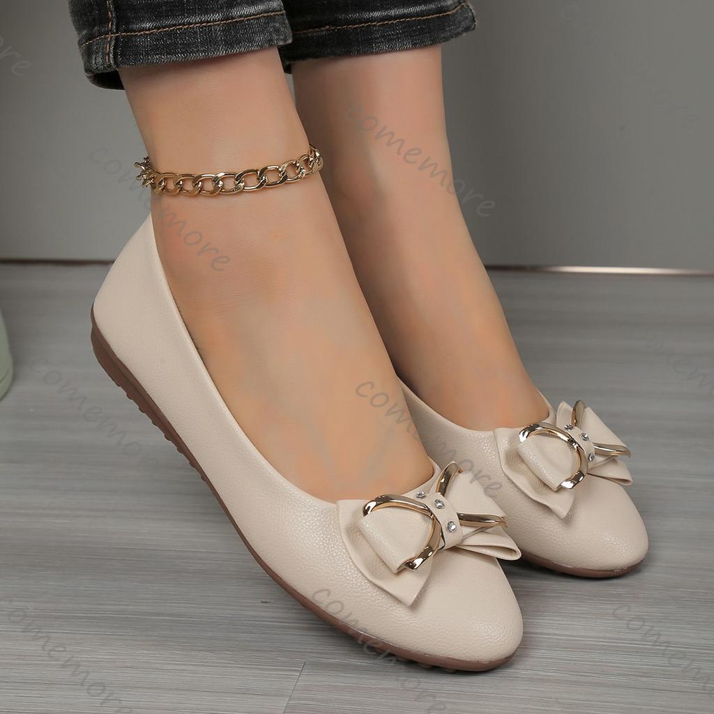 Fashion Comemore Flat Single Shoes Round Toe Shallow Mouth Casual Women's Shoes Spring and Autumn Soft Bottom Middle-aged Work Flats