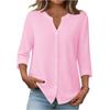 Womens V Neck Button Down Blouse Three Quarter Sleeve Loose Fit Casual Top for Daily Office Wear