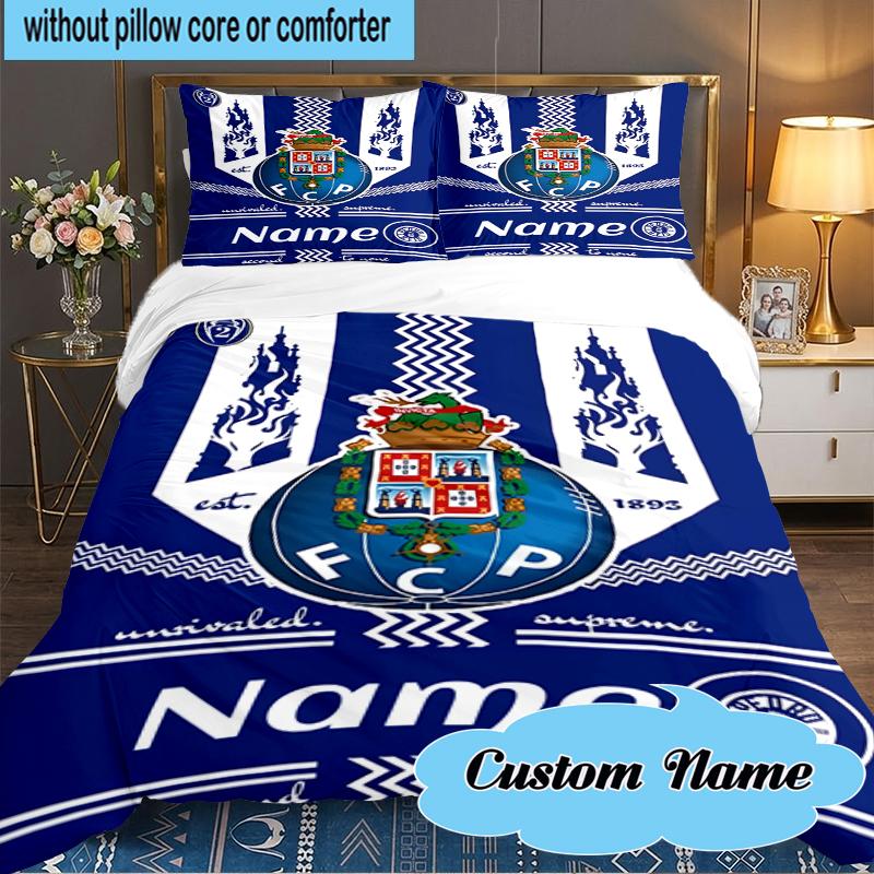Custom Name Porto Love Crest Bedding Set 3pcs, Bedding Set Including 1pc Duvet Cover And 2pcs Pillowcases for Bedroom, Dormitory Gift