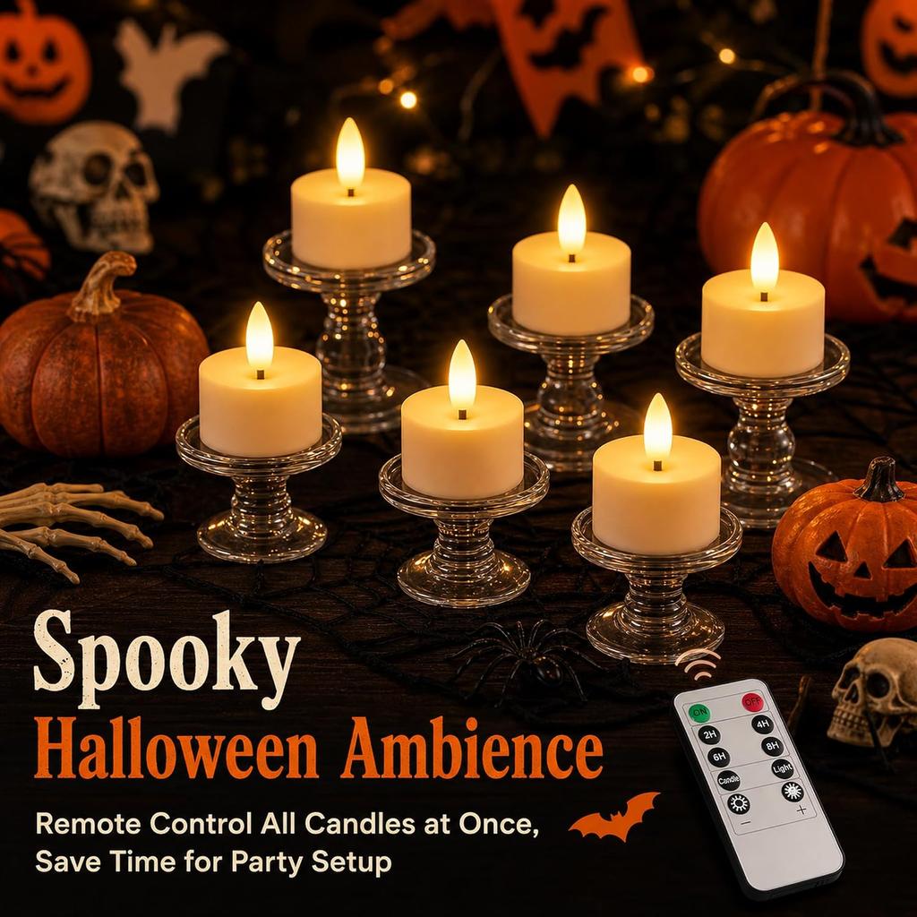 Rechargeable Flameless Tea Lights Candles with Remote, 6-Pack LED Flickering Tealight Set: 6-Slot USB Charging Base, 4 Timer Modes, 3D Wick Flicker
