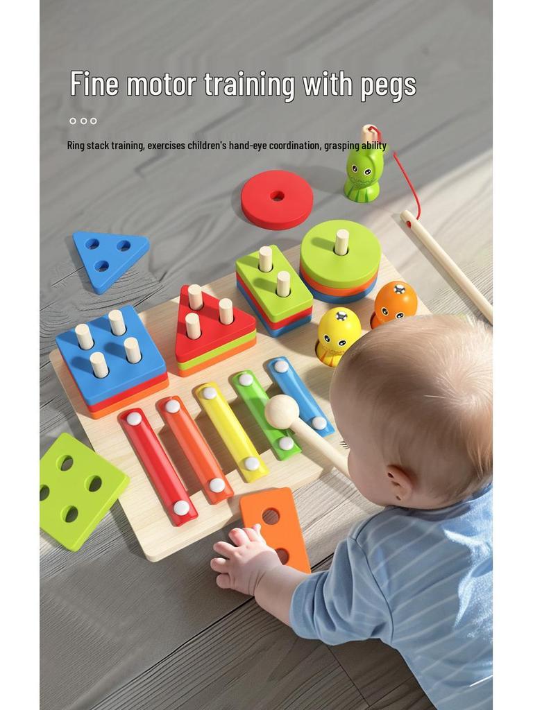 3-in-1 Angel- & Xylophon-Kognitives Spielzeug zur Form- & Farberkennung, Musikalische Erleuchtung