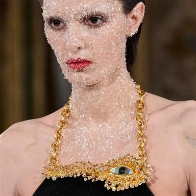 Tooxika French Paris Style Personality Burst Eyes Full Of Diamonds Necklace Light Luxury Senior Sense Of Fashion Runway Collarbone Chain For Women