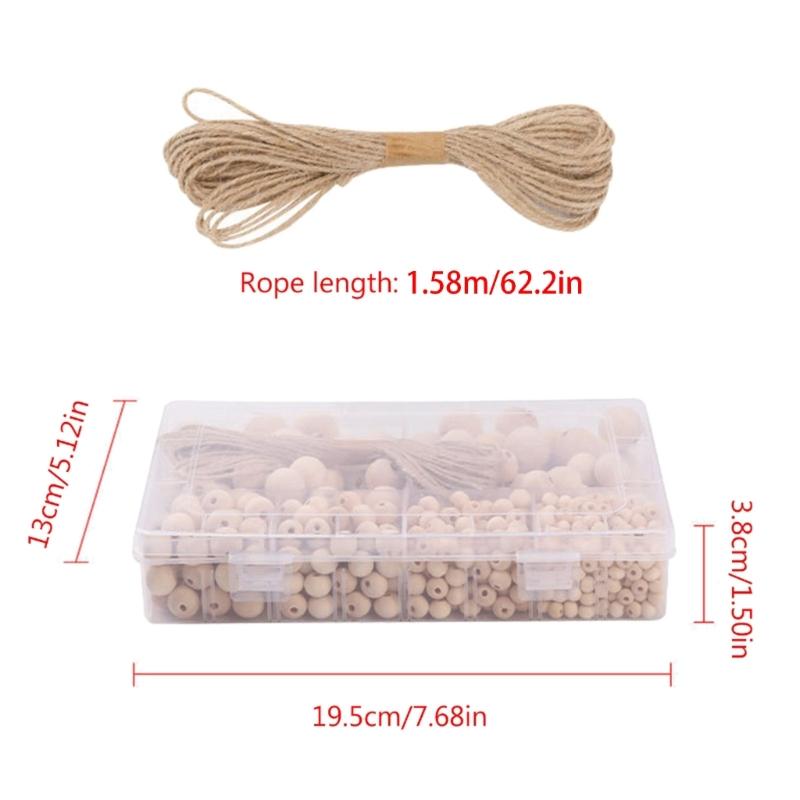 Set of 485 Bulk Natural Wooden Beads Set Assorted Sizes Round Bead with Storage Box DIY Crafts Jewelry Making Supplies