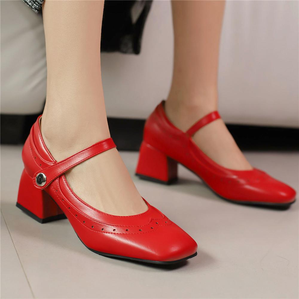 Fashion High-heeled Shoes Women Pumps Ankle Strap Buckle Thick Heels Ladies High Heels Platform Mary Janes Women Pumps Footwear 34-48
