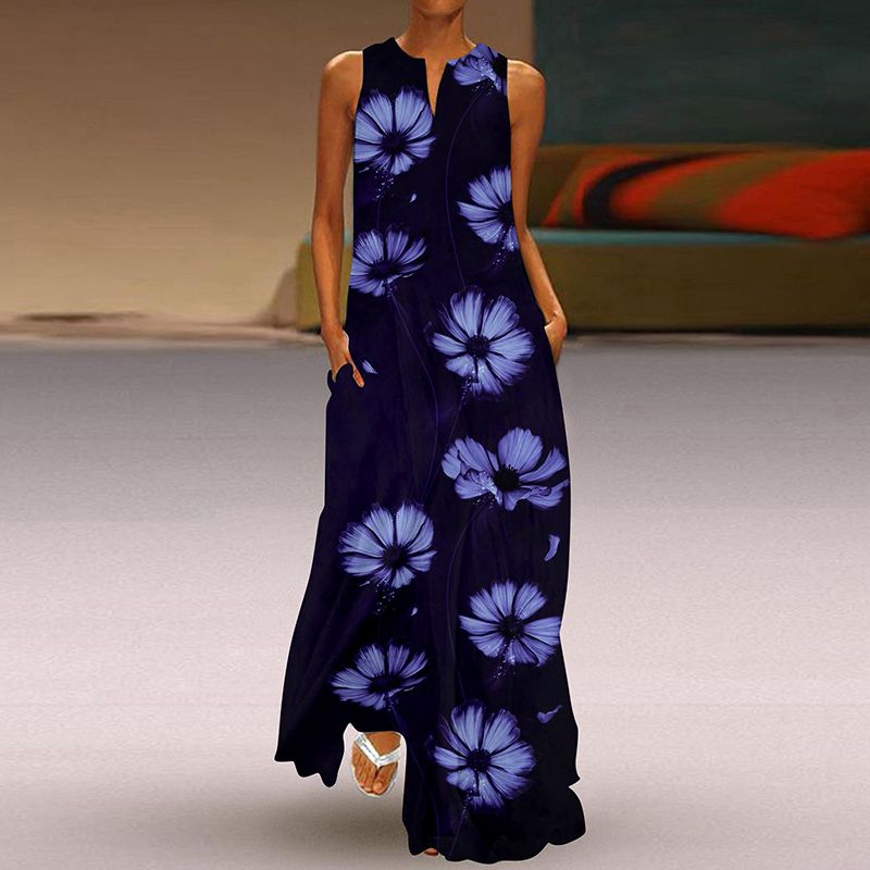 2025 Summer New Arrival Women's 3D Stereo Fashion Print Dress V Neck Sleeveless Silm Slimming Pocket Dress