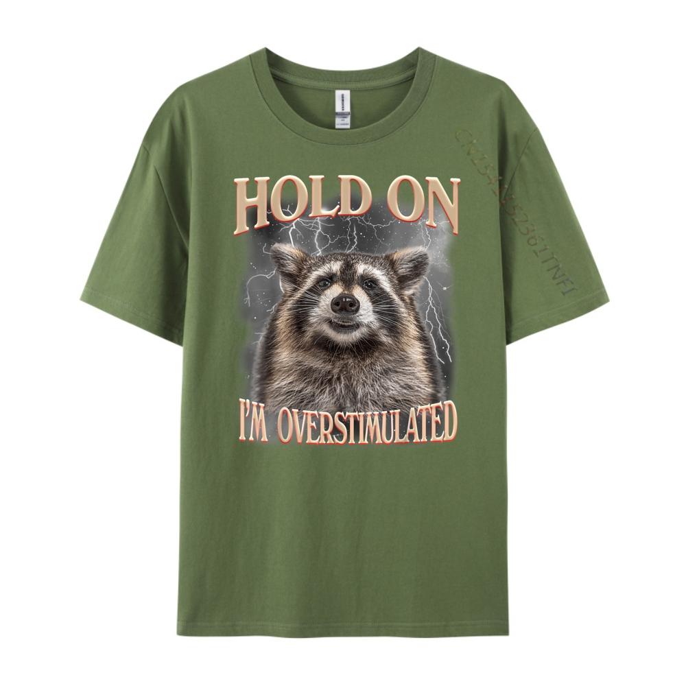 Hold On Im Overstimulated Raccoon Funny Men Women Streetwear Men Fall T Shirts For Men