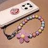 Telefon Anti-Verlust-Lanyard Schlüssel Kurzer Handgelenk-Anhänger Bunter Macaron-Anhänger mit runder Perle Damen-Handkette Handy-Lanyard