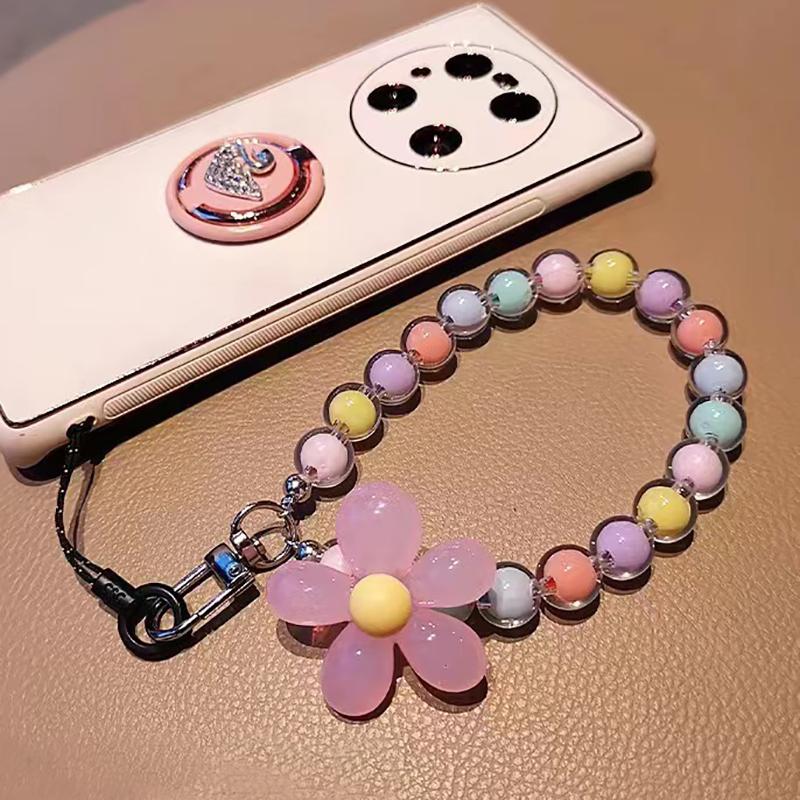 Telefon Anti-Verlust-Lanyard Schlüssel Kurzer Handgelenk-Anhänger Bunter Macaron-Anhänger mit runder Perle Damen-Handkette Handy-Lanyard