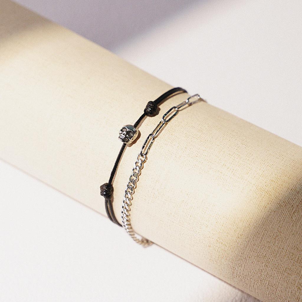 Jbans Classic Line Point Scenty Double 1098 Chain Skull Pendant String 1235Bk Bracelet Set (C2501-Se394_Bk)
