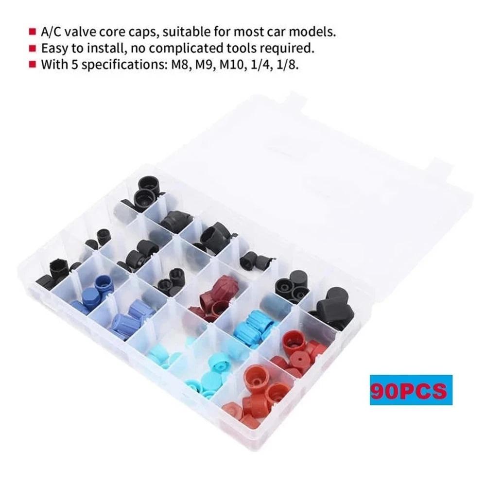 1 set of 90pcs AC Valve Core Dust Caps Set for  BMW Buick Honda Nissan Mazda