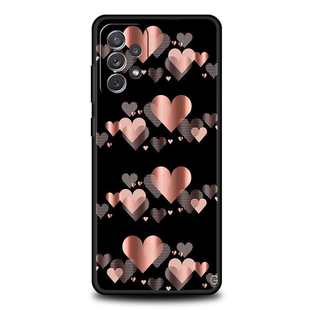 Gold Pink Rose Glitter Hearts Case for Samsung A17 A13 A15 A25 A35 A51 A55 A71 A21S A11 A31 A41 A23 A53 A73 5G A03S A05s Cover