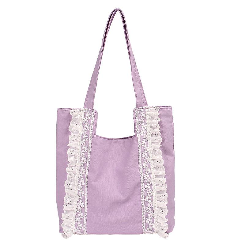 Large Capacity Canvas Bag Women's New Lace Shoulder Underarm Bag Tote Bag