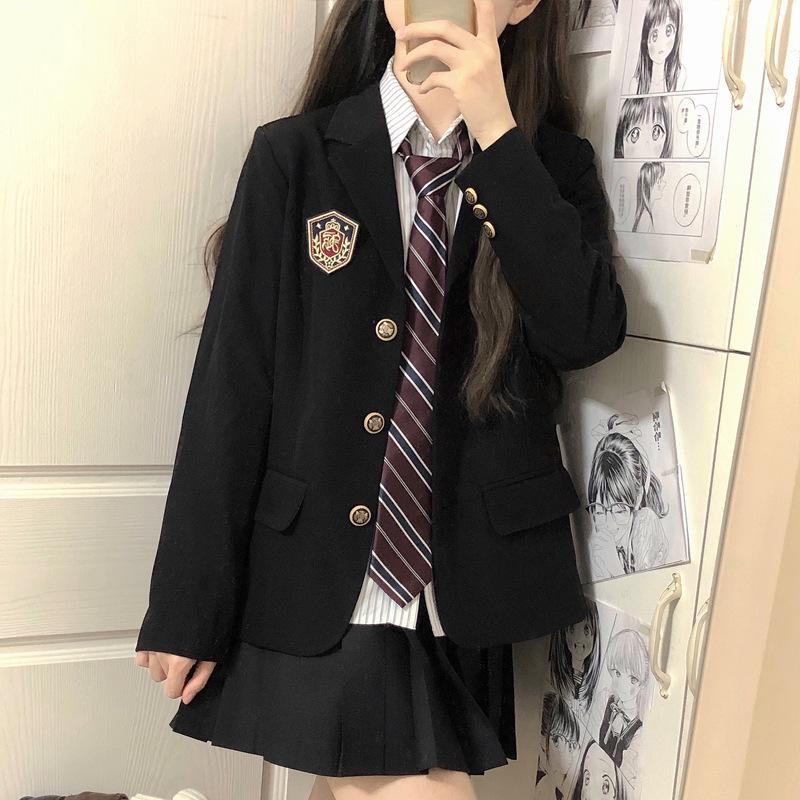 Camellia Book Academy Czarny Mały Blazer: Damska odzież wierzchnia w stylu brytyjskiego mundurka szkolnego