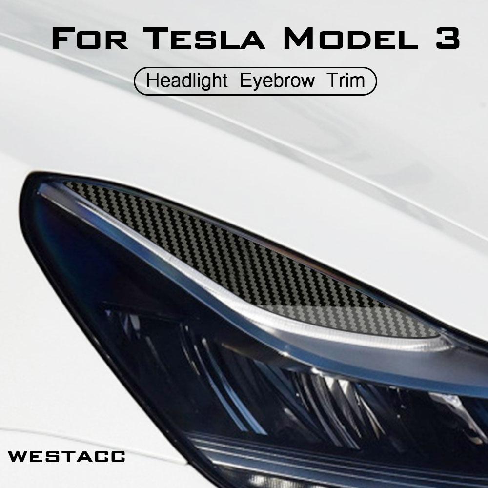 2Pcs Car Headlight Headlamp Front Lamp Eyebrow Sticker Eyelid Decoration Trim for Tesla Model 3 2016 -  Styling