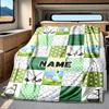 Golf Themed Patchwork Design With Balls And Clubs Blanketcustomize Your Name Lightweight Comfortable And Stylish Blanket For Travel Bed Home Chair