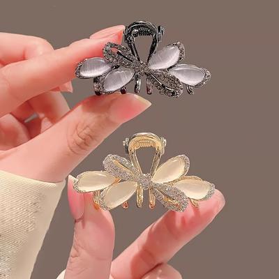 1PC Spring and Summer Cat's Eye Rhinestone Hairpin with Bow, Broken Hair Clip Top Clip Headgear Premium Side Small Grab Clip Bangs Clip