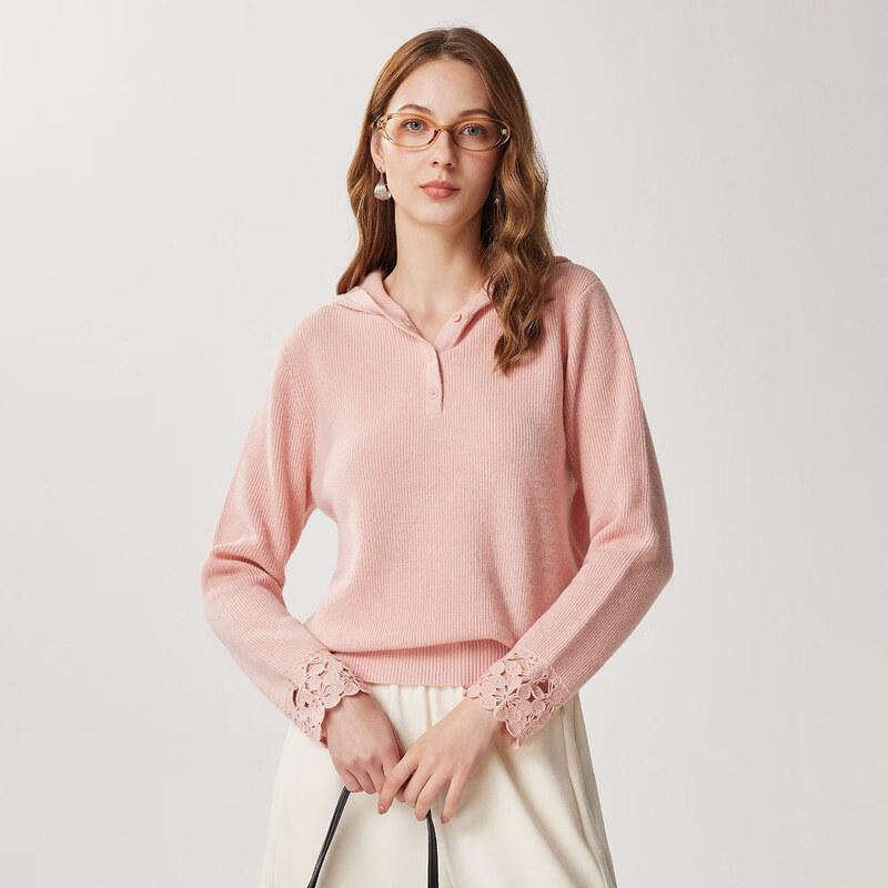 Zhaojun Women's Hooded 100% Wool Embroidered Knit Sweater